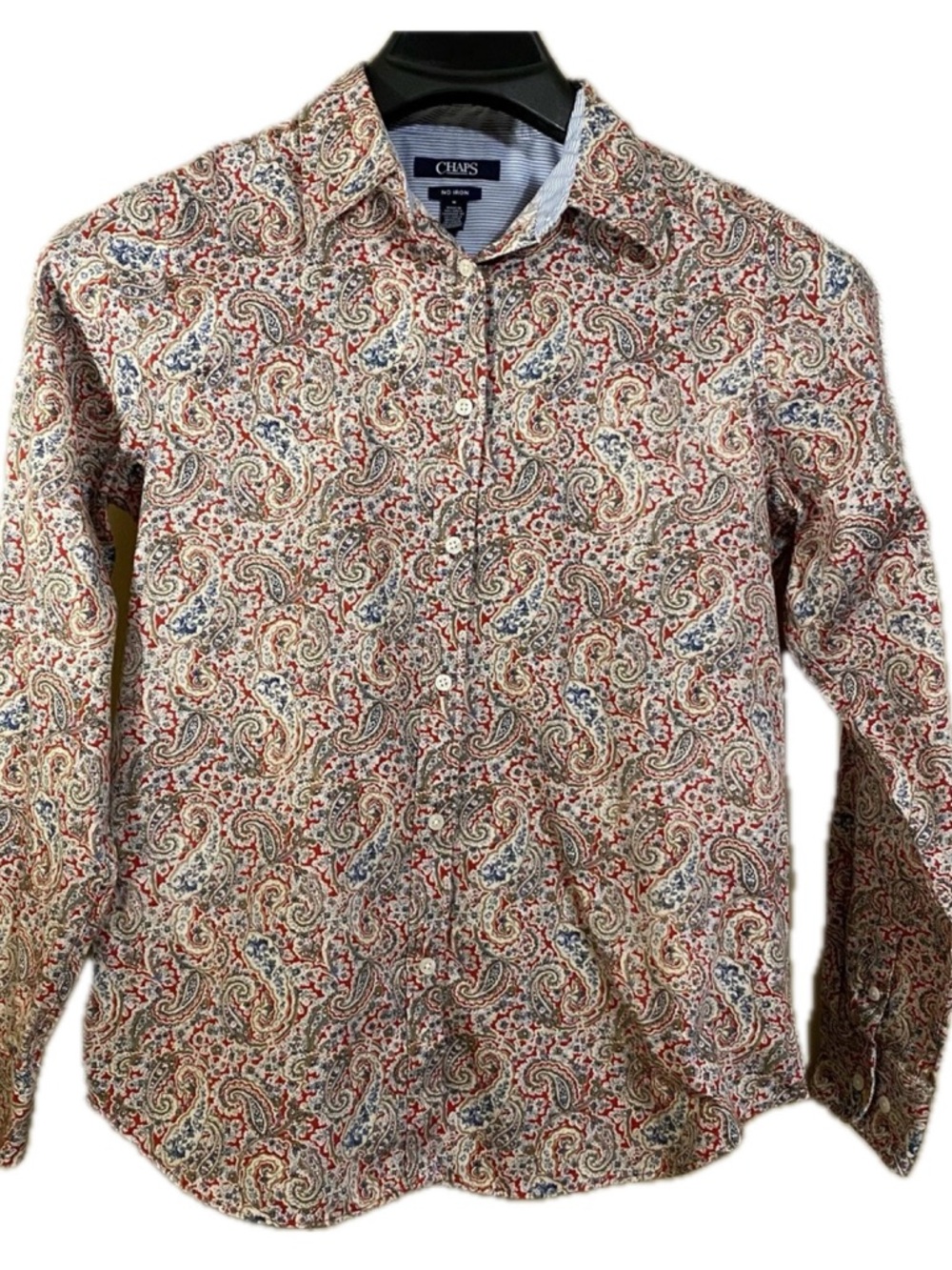 Chaps Womens Shirt XL Blue Red Paisley Button Down Long Sleeve Blouse No Iron